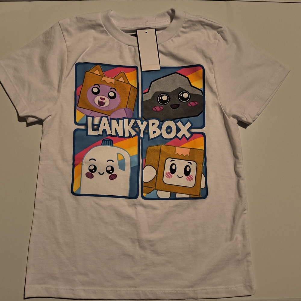 White Short Sleeve Tee with Cartoon Graphic Design